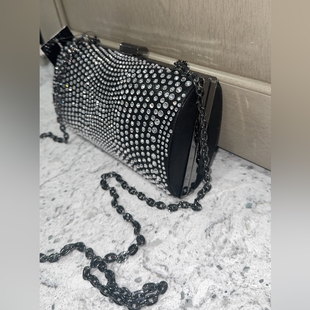 I.N.C Embellished Black Rhinestone Crystal Purse Clutch Gunmetal Dressy Bag NEW - Picture 2 of 9